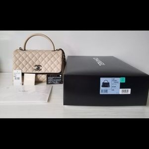 Chanel coco handle classic flap caviar beige bag